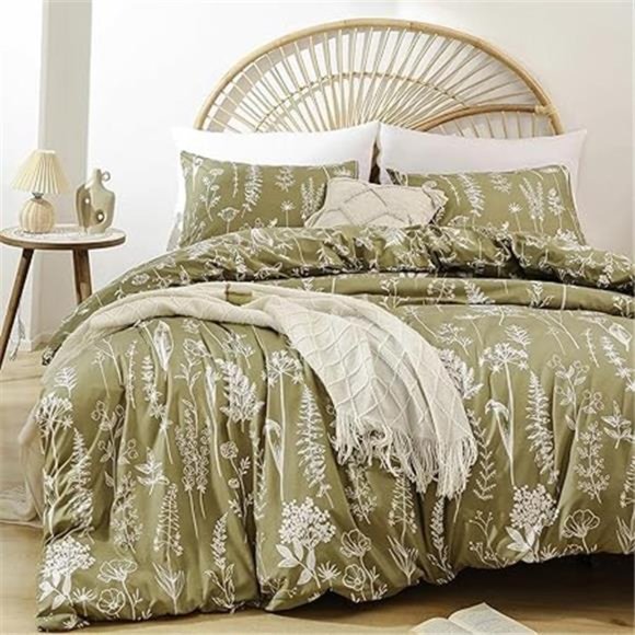 3 Pieces Duvet Covers Queen Size Floral Cover White Botanical Printed Soft Bed - Picture 6 of 8
